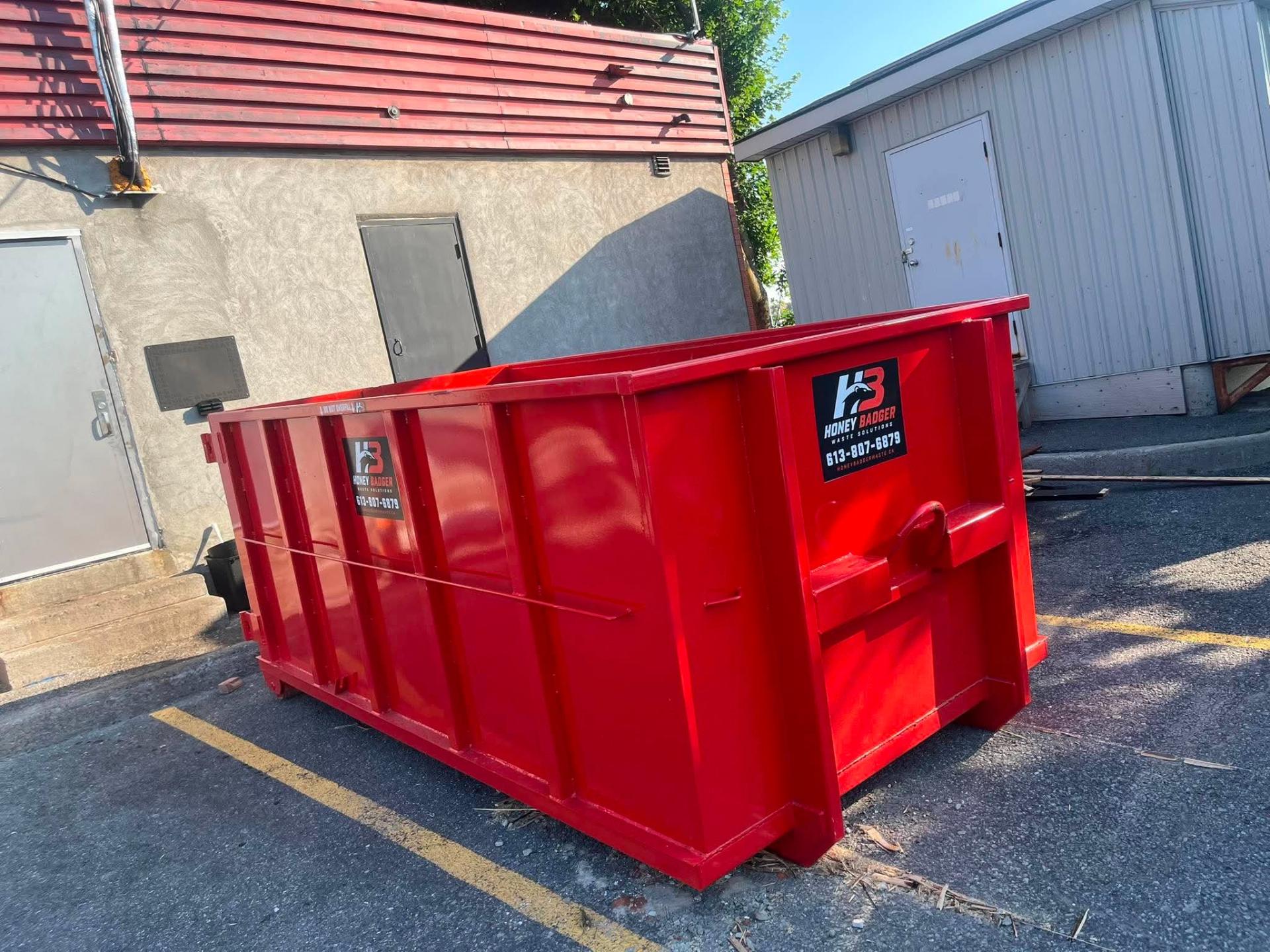 10 yard Honey Badger bin on a commercial job site in Ottawa — serving Rockland, Ontario