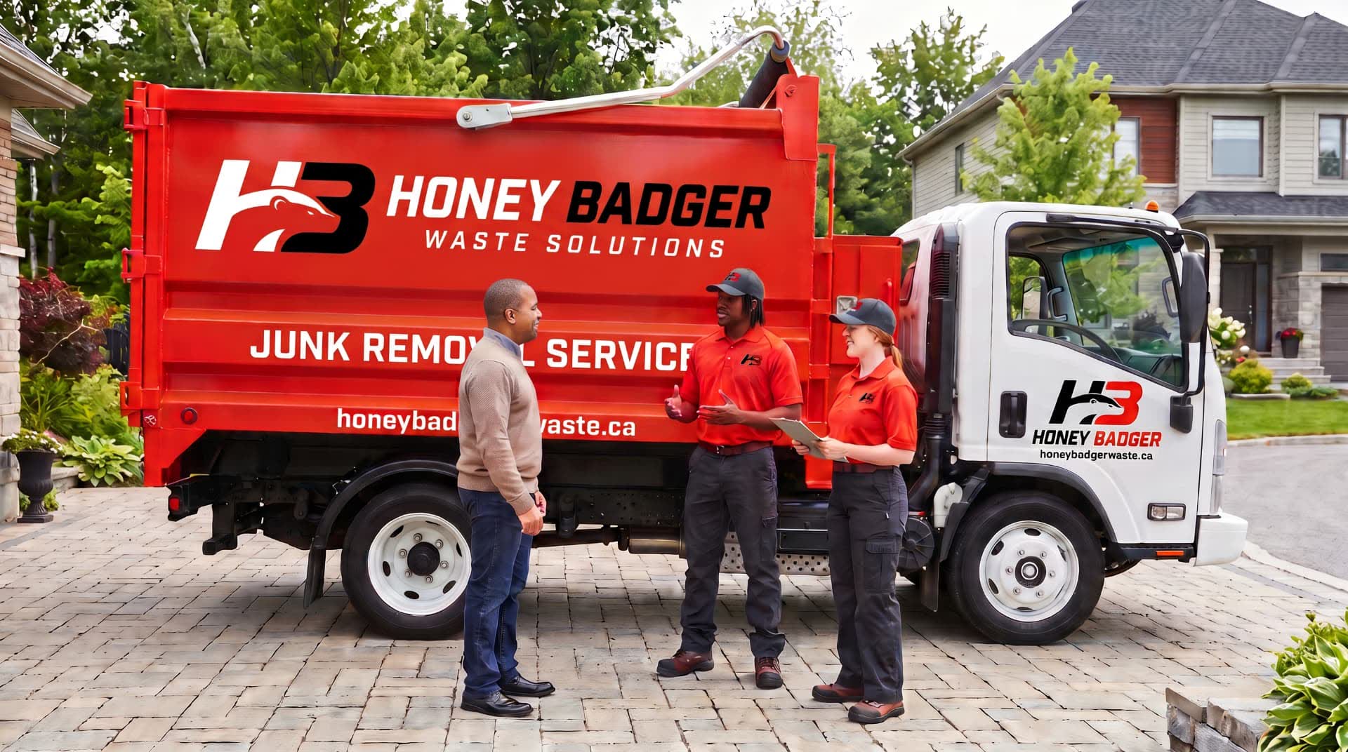 Honey Badger junk removal crew with truck in Orleans